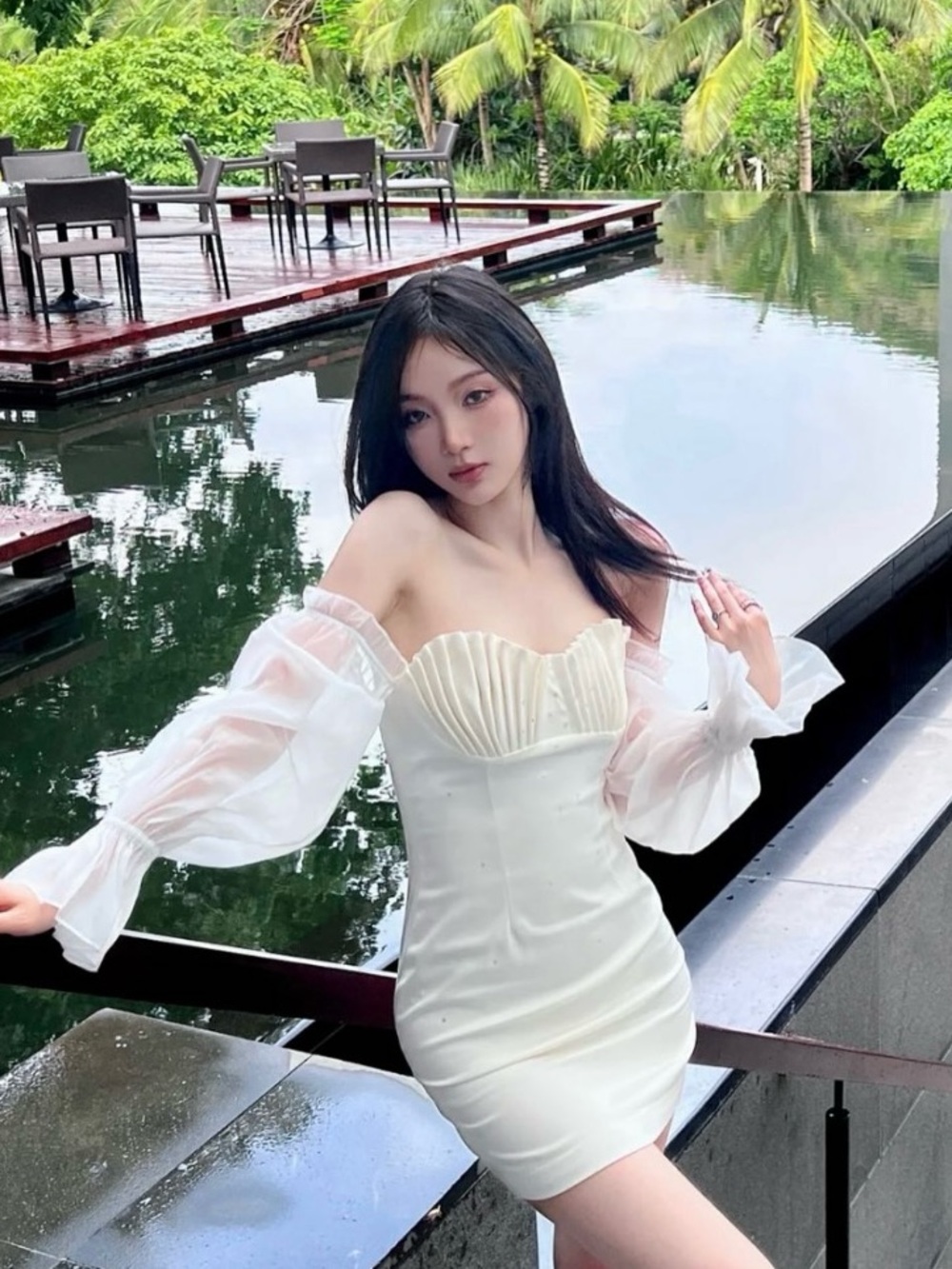 MORI JASMINE Seashell Cream White Slip Dress